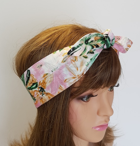 Pin up Style Headband Self Tie Head Scarf Handmade Hair Bandanna