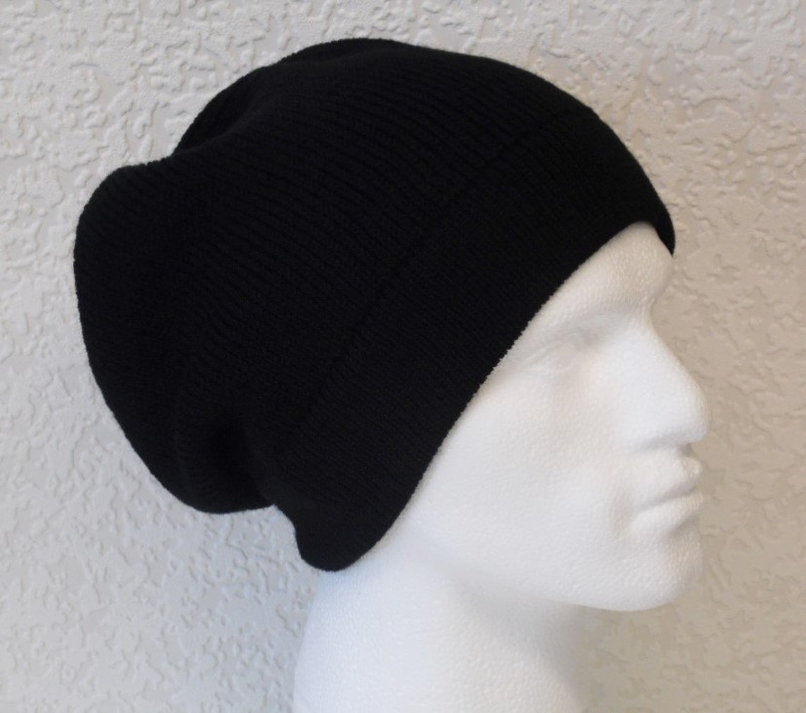 Black Men's Hat Slouch Beanie for Men Black Beanie Etsy UK