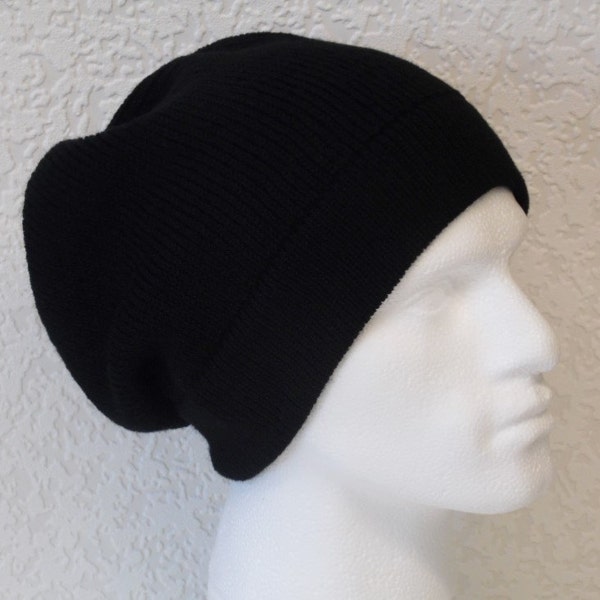 Chapeau noir pour homme, bonnet souple pour homme, bonnet noir, bonnet pour homme, chapeau noir souple, tricoté à partir de fil acrylique, choisissez votre couleur