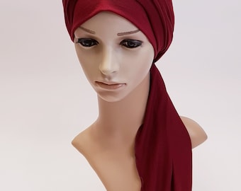 Women's tichel, elegant turban snood, viscose jersey headwear, volume turban for women, head snood, turban with long ties, hijab