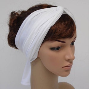 Bandeau blanc, cravate extensible, foulard auto-attaché, foulard dété, bandana à cheveux, foulard de jour pour mauvais cheveux, 150 x 17 cm image 4