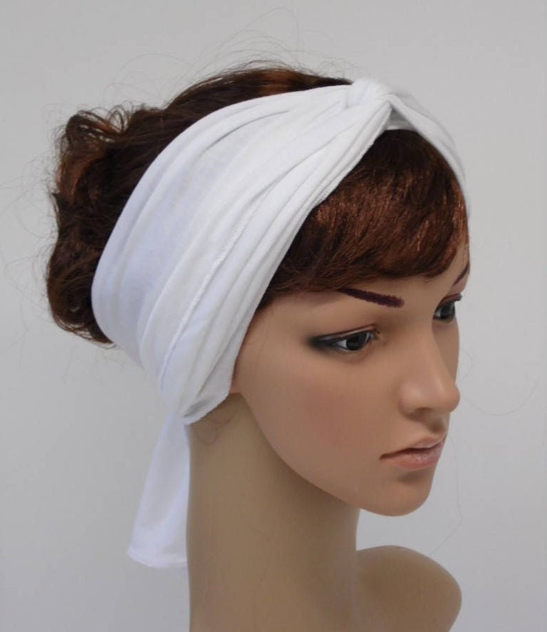 Bandeau blanc, cravate extensible, foulard auto-attaché, foulard dété, bandana à cheveux, foulard de jour pour mauvais cheveux, 150 x 17 cm image 4