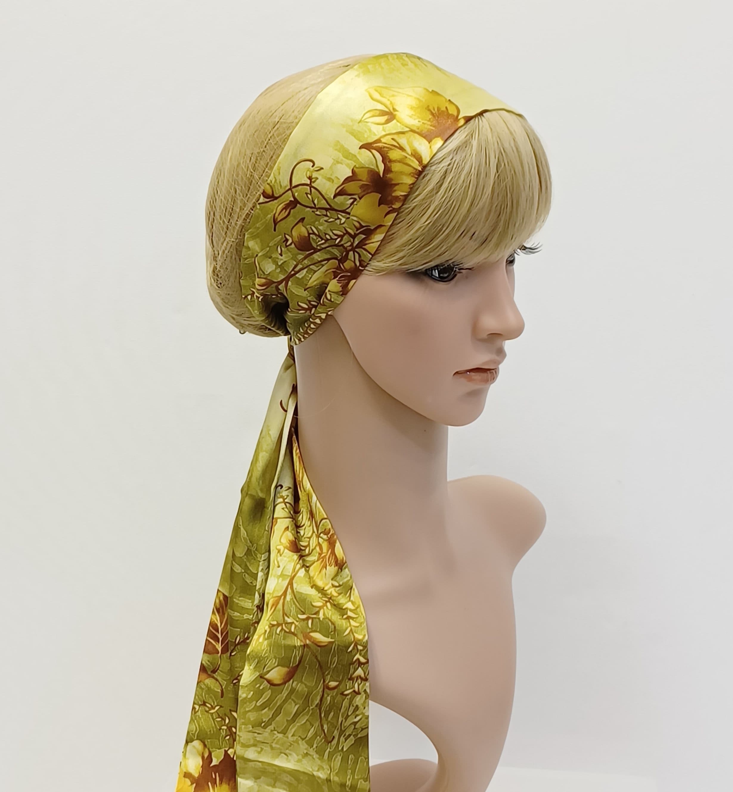 Floral Satin Head Scarf, Silky Hair Scarf, Skinny Hair Tie  display picture 1