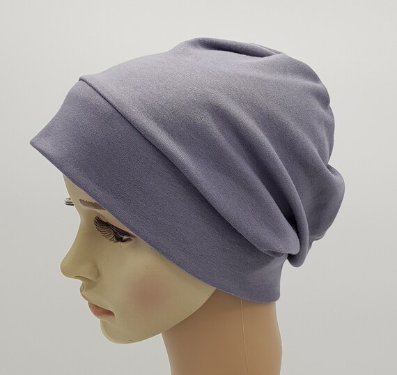 Women's Beanie Hat Grey Cotton Jersey 