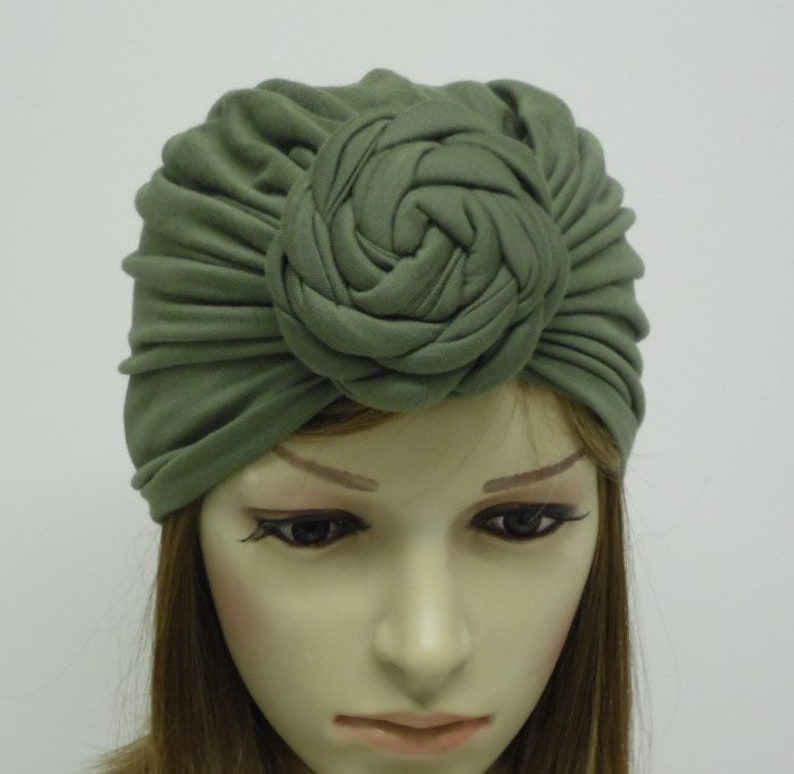 Turban for women khaki turban hat top knot turban rosette Etsy