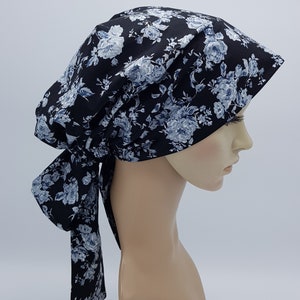 Cotton bonnet with ties, nurse hair cover, messy hair day head wear, elasticated head snood, tichel, chefs cap