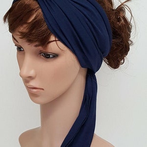 Navy blue headband, long hair scarf, viscose jersey hair tie, bad hair day scarf, summer head scarf, self tie headband,  150 x 17 cm