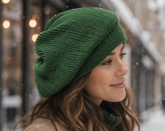 Handmade Alpaca Blend Beret for Women, Slouchy Beanie, Baggy Knit Hat, French Style Cap, Warm Winter Accessory, Gift for Her