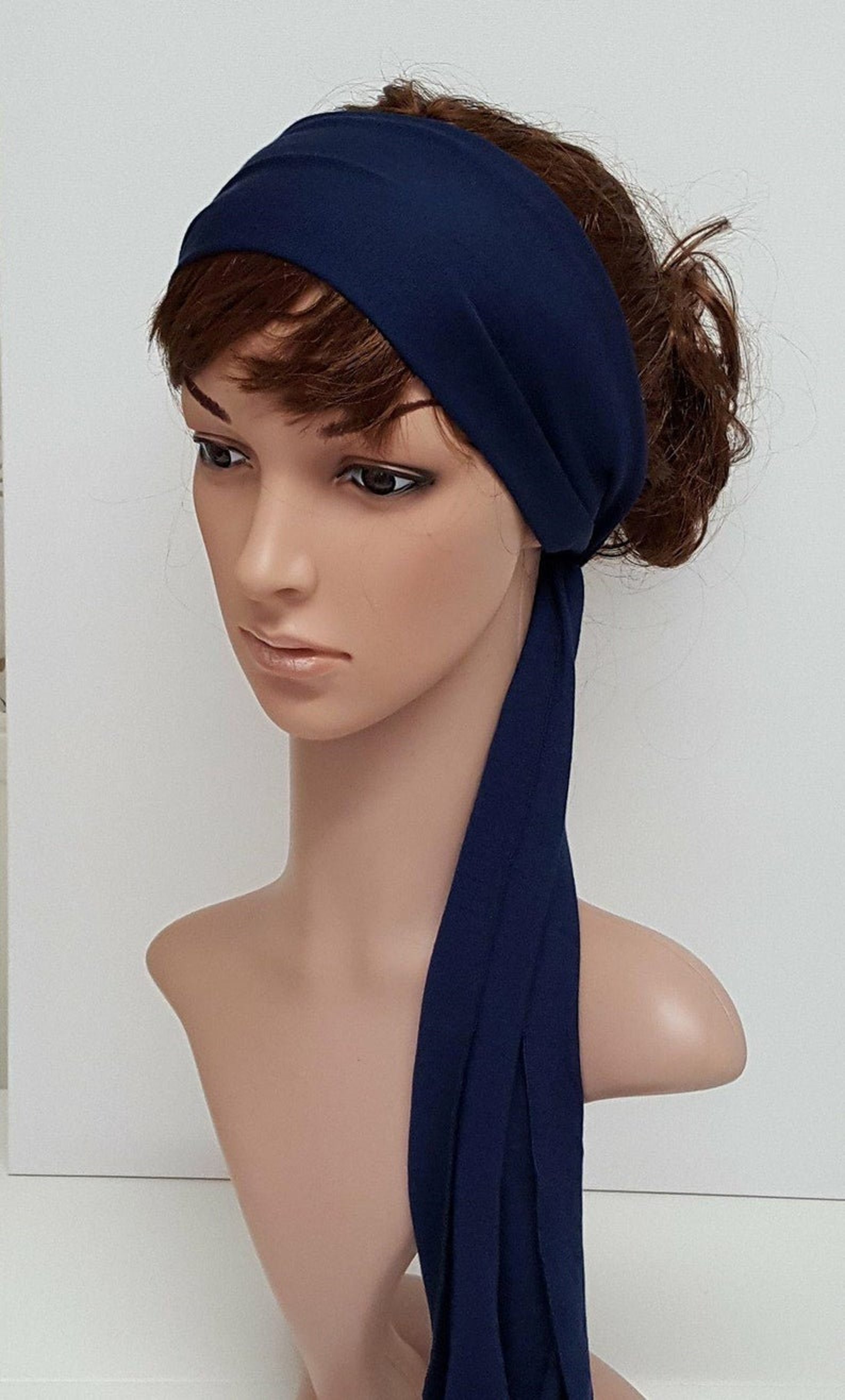 Navy Blue Headband Long Hair Scarf Viscose Jersey Hair Tie Etsy