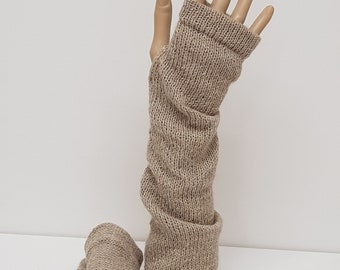 Alpaca fingerless gloves, knit handwarmers, knitted wrist warmers, handmade mittens