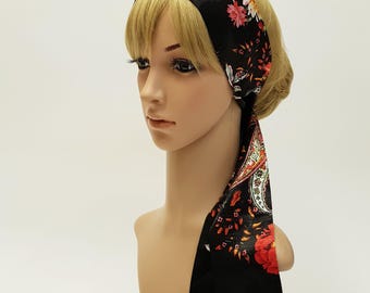 Satin hair band, long skinny hair scarf, floral headscarf, bandanna  140 x 8 cm