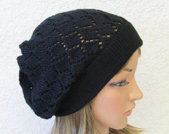 Black beret for women, lace beret, handmade women tam, stylish women hat, black hat, baggy hat, fall beanie hat