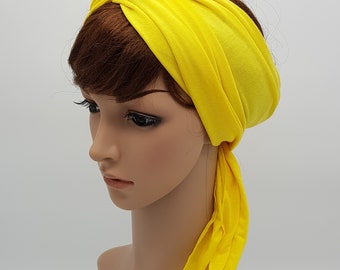 Enveloppement de cheveux jaune, bandana extensible, bandeau long, cravate en jersey de viscose dreadlocks, foulard pour femme, foulard, 150 x 17 cm