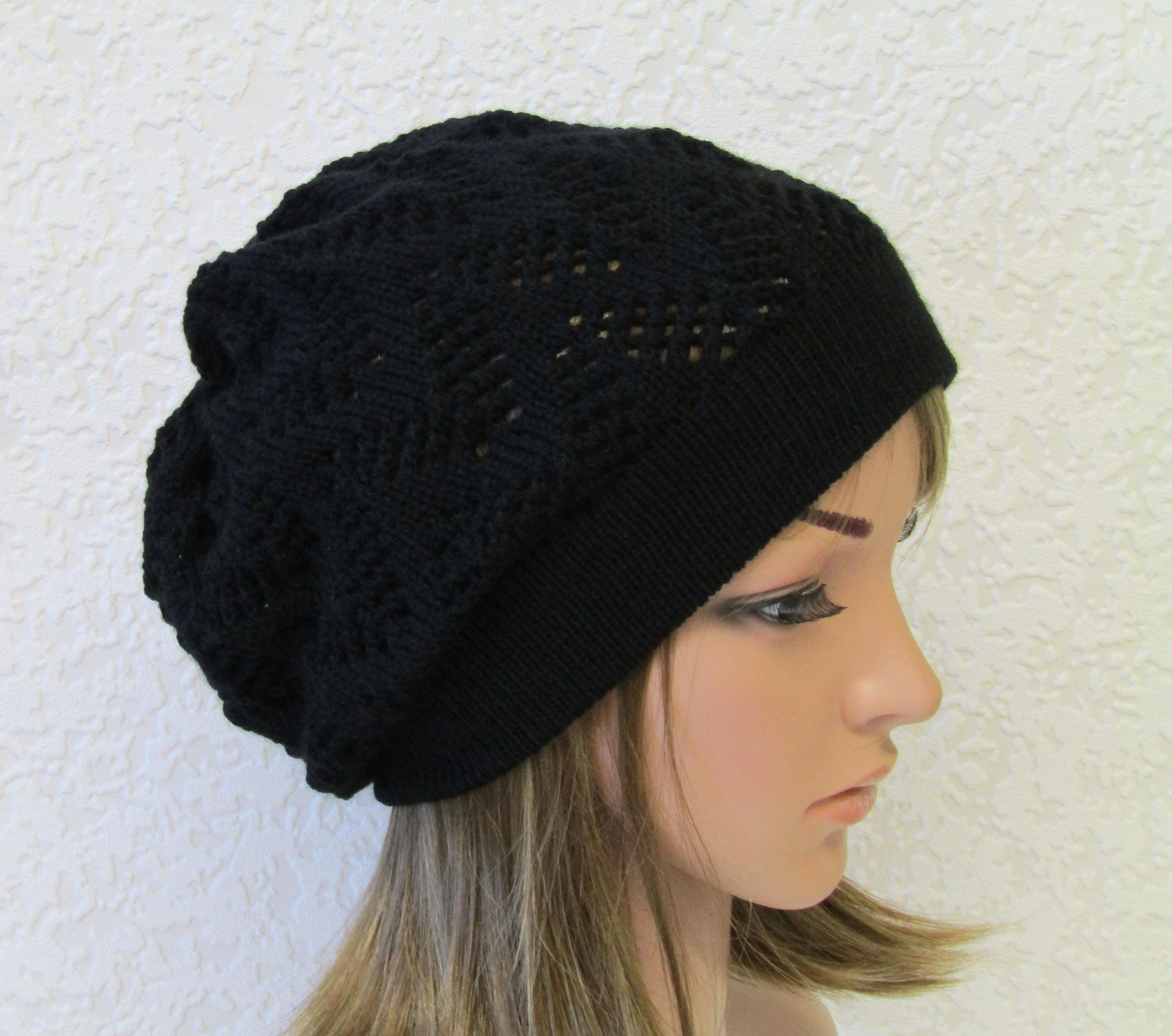 Black knit beret knitted hat for women handmade women beret Etsy