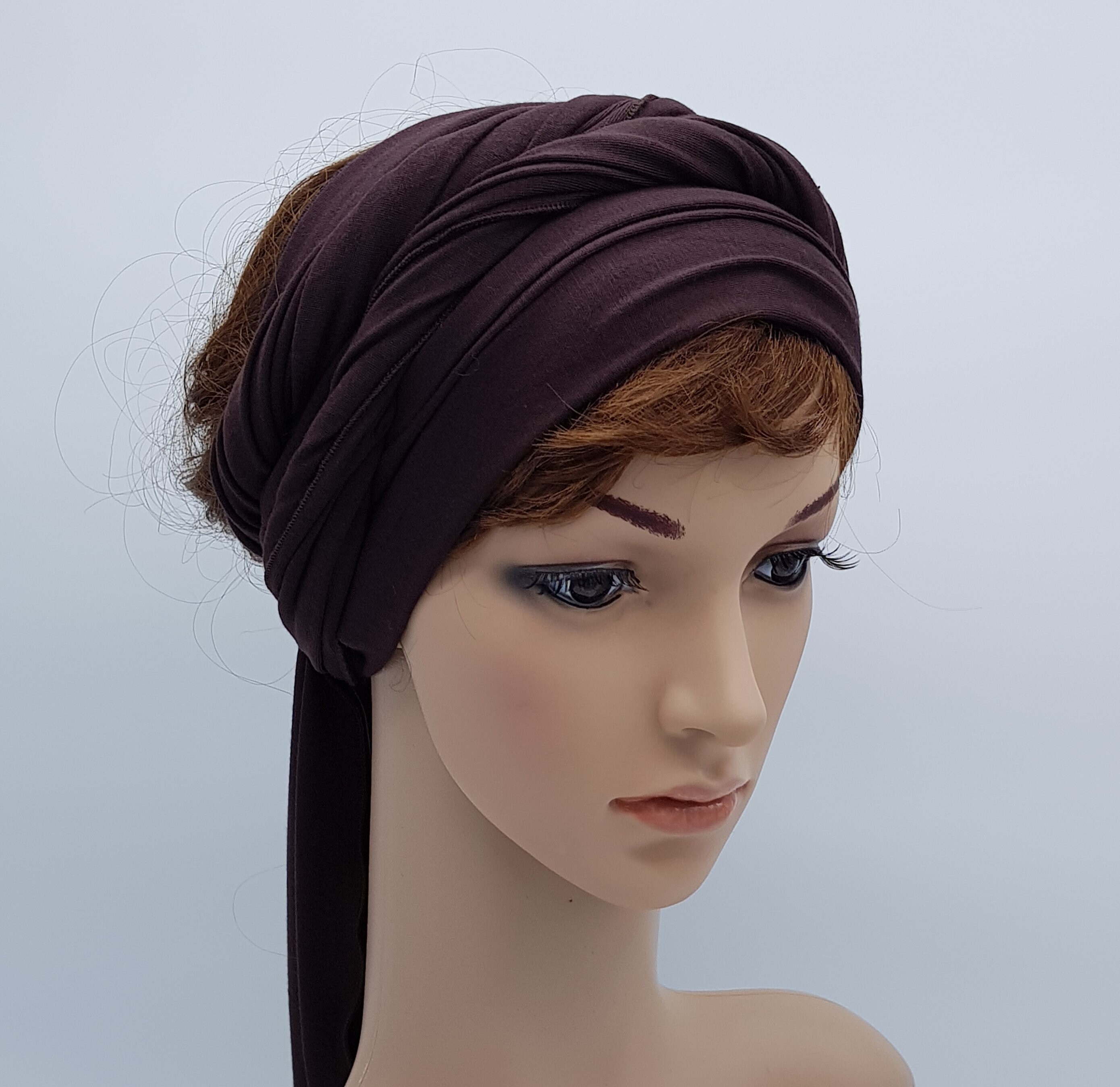 Dark Brown Headband for Women Stretchy Headscarf Self Tie Etsy UK