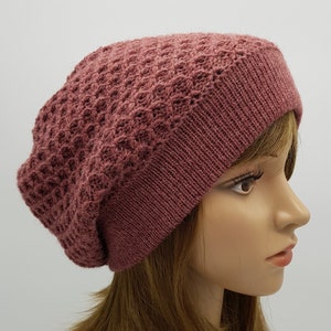 Handmade knitted alpaca beret for women, winter beanie, fall tam, slouchy beanie, knitted from 100 % alpaca wool
