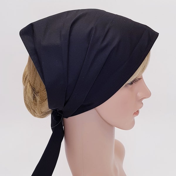 Black headband for women, wide cotton head scarf, nurse hair covering, religious women hair scarf, head bandanna