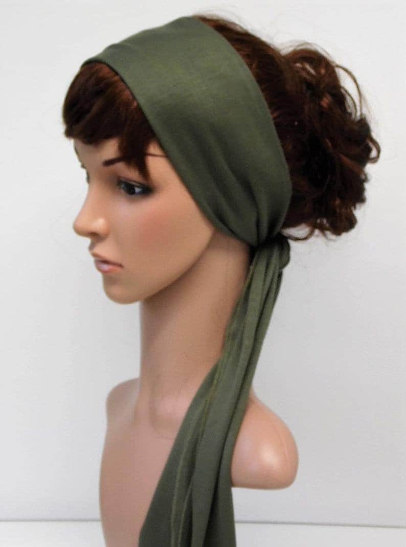 Sommer Kopftuch für Damen, Bad Hair Day Schal, dehnbarer Viskose Jersey Haargummi, Yoga Stirnband, leichtes Haarschal, 150 x 17 cm Bild 4
