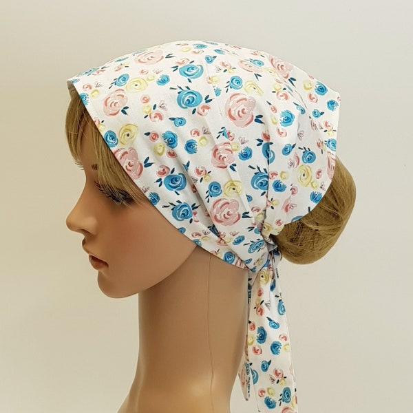 Floral hair scarf for women, extra wide head scarf, cotton hair bandanna, self tie head wear, hair covering, hair wrap