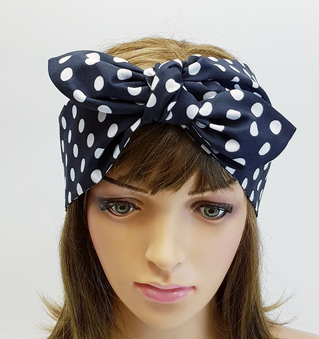 Extra Wide Tie up Style Hair Wrap, Polka Dot Headband, Women Head Wrap, Rockabilly Hair Bandanna
