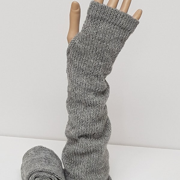 Grey fingerless gloves, knitted alpaca hand warmers, knitted wrist warmers, knitted from 100 % alpaca wool