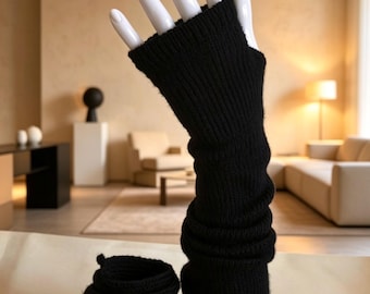 Handmade Knitted Ultra Long Fingerless Gloves, Acrylic Arm Warmers