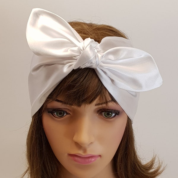 Wide satin hair wrap, self tie hair scarf, women head wrap, dolly bow headband, rockabilly bandanna, hair covering