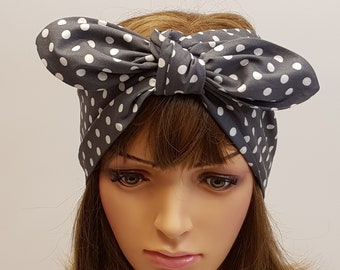Polka dot extra wide self tie cotton head scarf, rockabilly hair scarf