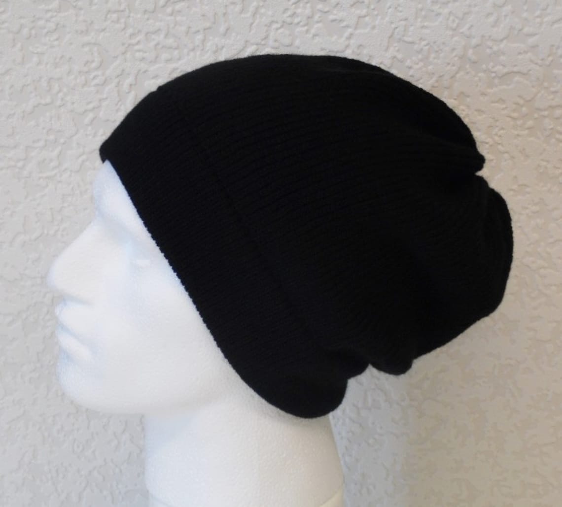 Black Men's Hat Slouch Beanie for Men Black Beanie Etsy UK