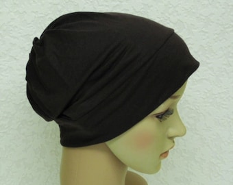 Dark brown beanie, chemo head wear, dark brown beanie, jersey cap, chemo cap, bad hair day hat, chemo hat