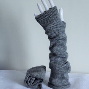 Grey fingerless gloves, ultra long hand warmers, long gloves, wrist warmers, knitted from acrylic yarn