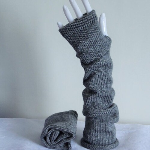 ultra long hand warmers Accessories Gloves & Mittens Arm Warmers wrist warmers Grey fingerless gloves knitted from acrylic yarn long gloves 