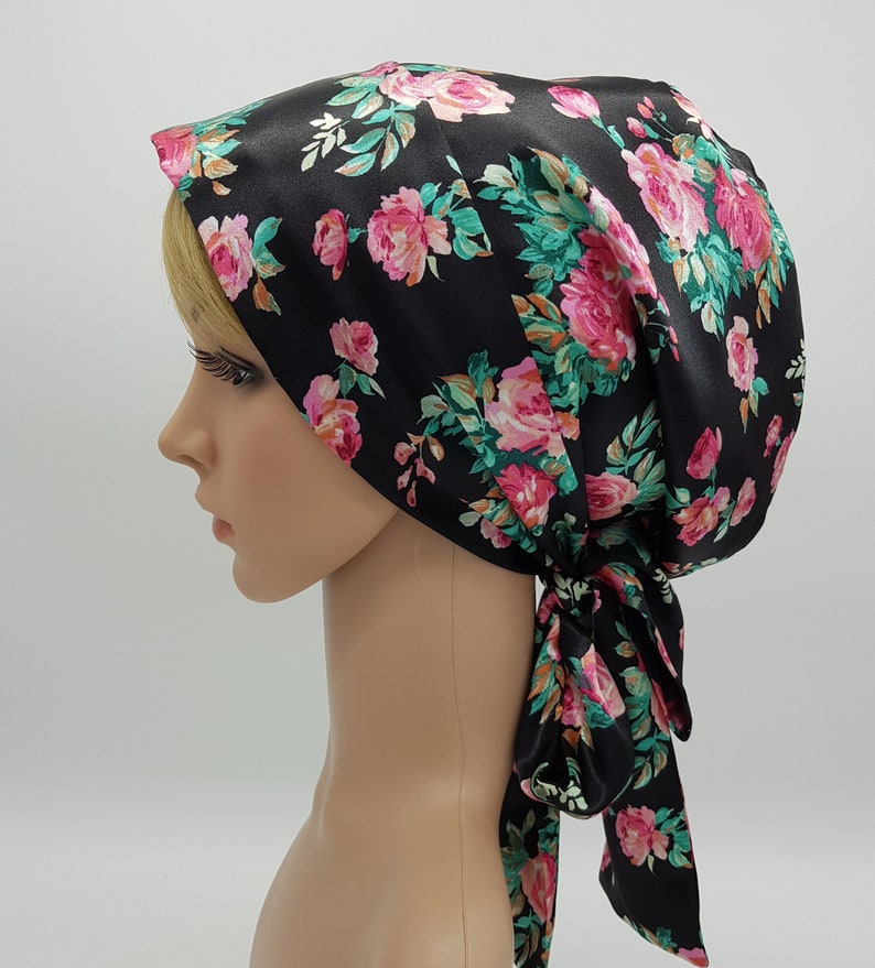 natural curly hair tie self tie apron style headwear satin head scarf elegant tichel Lightweight satin head snood bonnet with long ties