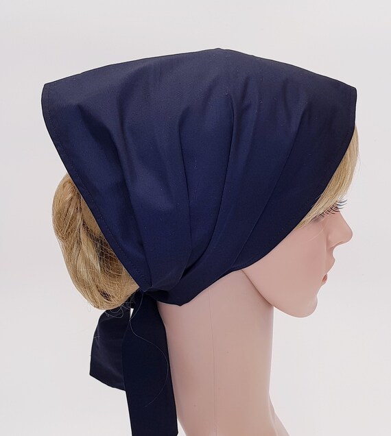 Navy Blue Wide Head Scarf, Summer Hair Scarf, Cotton Self Tie