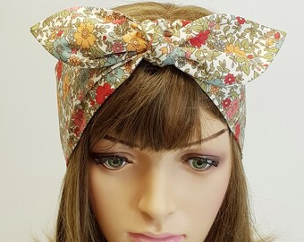 Rockabilly self tie hair scarf, pin up style hair band, floral head bandanna, head wrap, hair wrap hair tie, women's head scarf