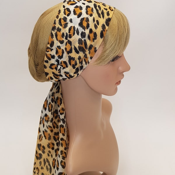 Animal print chiffon head scarf for women, extra wide lightweight hair covering, bad hair day head wear, hair scarf 140 x 35 cm