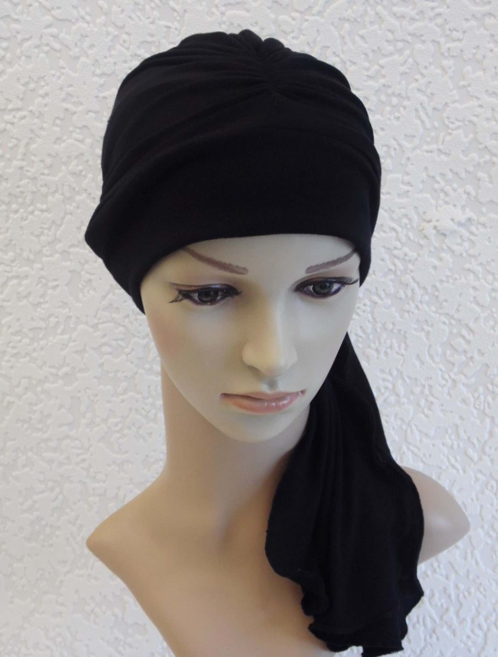 Black head wear full head cover with ties turban snood Etsy