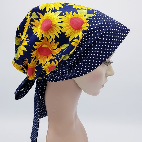 Women's hair cover, tichel, cotton bonnet with long ties, chef's cap, surgical scrub hat, cotton head wear for women