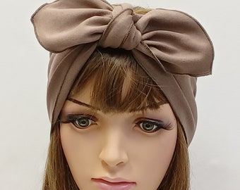 Brown Cotton Jersey Head Scarf, Extra Wide Top Knot Headband, Self Tie Hair Wrap