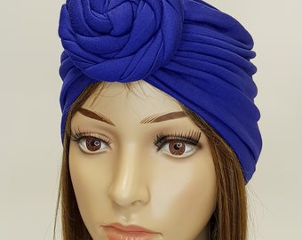 Cappello turbante con nodo superiore per donna, turbante rosetta, copricapo elegante, turbante pieno, turbante moda, cappello turbante in jersey di viscosa