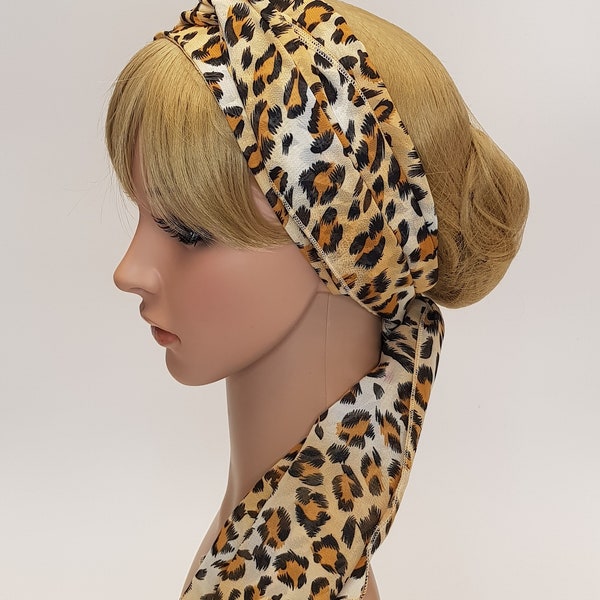 Extra long animal print chiffon hair scarf for women, wide lightweight head scarf, messy hair day head wear, hair bandanna 240 x 30 cm
