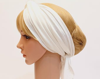 Lightweight Cream Viscose Jersey Self-Tie Head Scarf (150 x 17 cm)