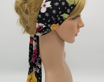 Floral Satin Head Scarf, Self Tie Bandanna, Pin Up Style