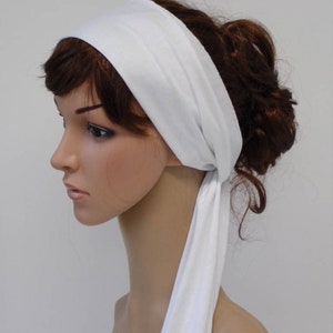 Bandeau blanc, cravate extensible, foulard auto-attaché, foulard dété, bandana à cheveux, foulard de jour pour mauvais cheveux, 150 x 17 cm image 3