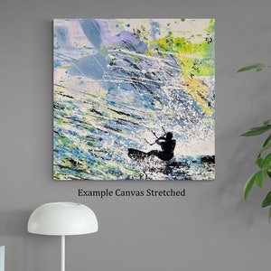 KITESURFEN Wall Art Kite Surfer Kiter sport decor watersport foto kust abstracte kunstenaar print van schilderij kitesurfer blauw grijs groen