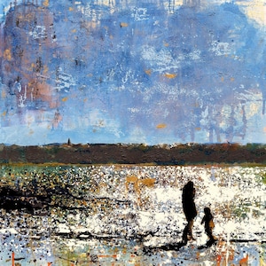 Impressão de arte de parede, Praia da Bretanha, Bretanha, Praia de inverno, Praia com figuras, Finistère, Roscoff, Impressão de arte da praia de dezembro, Le Dossen Plage