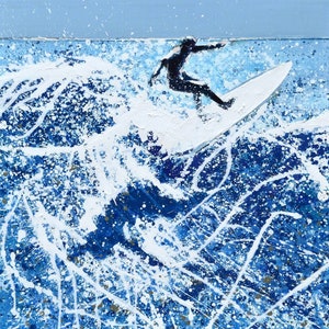 Stampa della Cornovaglia raffigurante un surfista, ombra dell'oceano atlantico di Melanie McDonald, stampa su carta 16x16 pollici, stampa in edizione limitata n. 32, decorazione da spiaggia