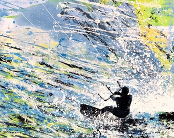 Kitesurfer Gift Wall Art Decor Kiter Kite Surfer Silhouette Abstract Watersport Ocean Summer Wind By Melanie McDonald 16x16 Inch Paper Print