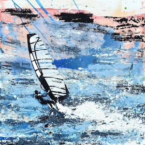 Windsurfer Wall Decor Home Abstract Picture Art Watersports Action Windsurfing Ocean Sea Blue Red Surf Print of Painting Infinity And Beyond