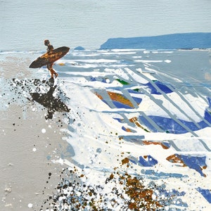 Cornwall Art Online, Buy Cornwall Prints, Beach Print, Polzeath by Artist, Size 12x12 Inch Edition 14, Made in England, Free postage UK